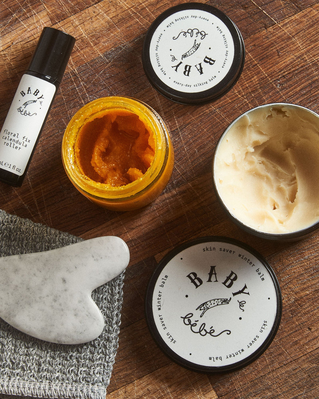 Image of various balms and skincare products.