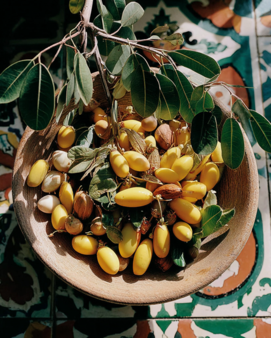 Bowl of various seeds and vegetables used in the making of our skin care products