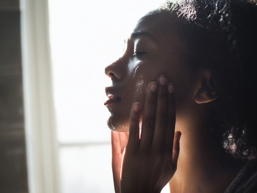 Woman splashing her face with water