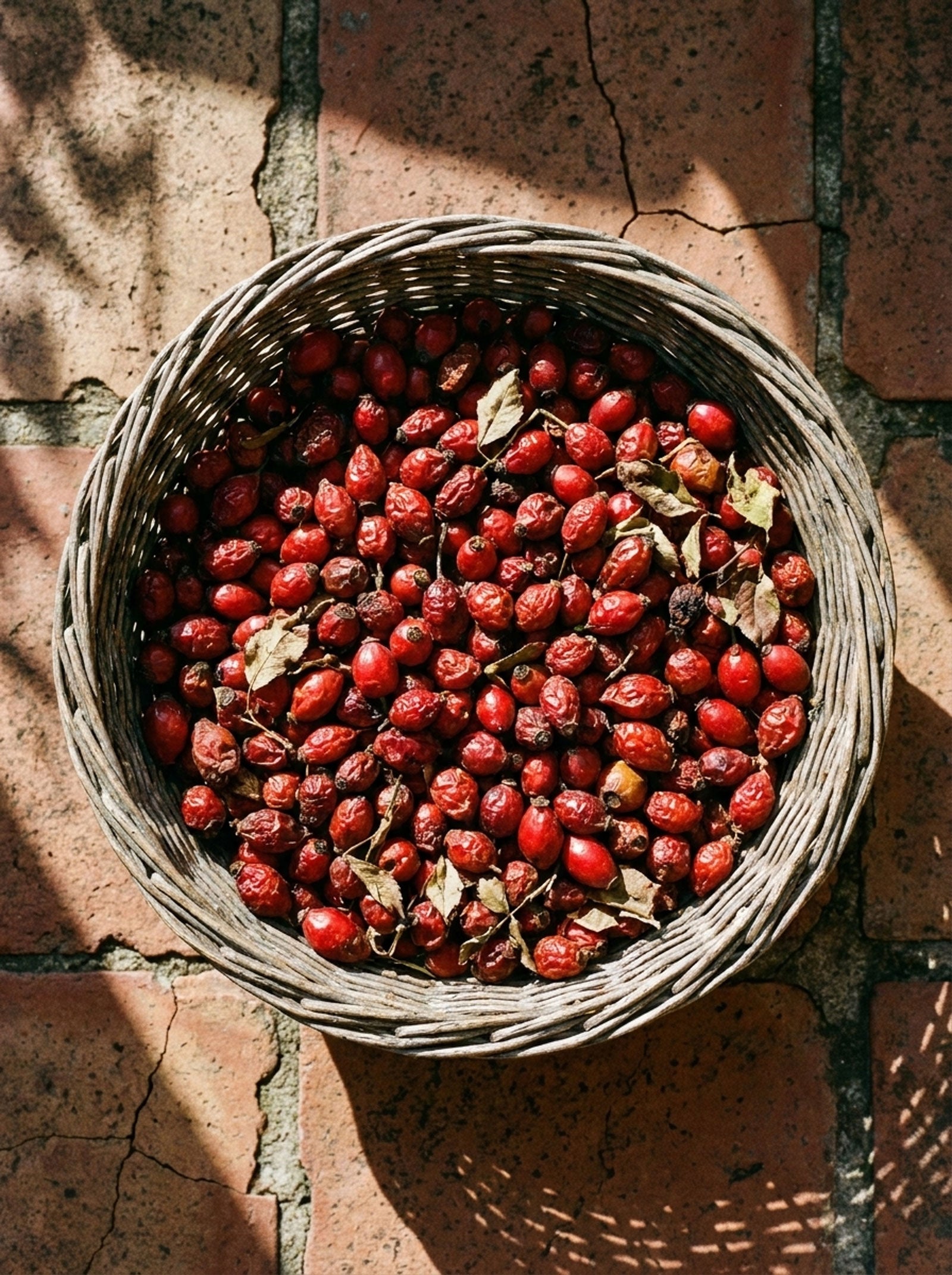 Rosehip in a basket after harvest