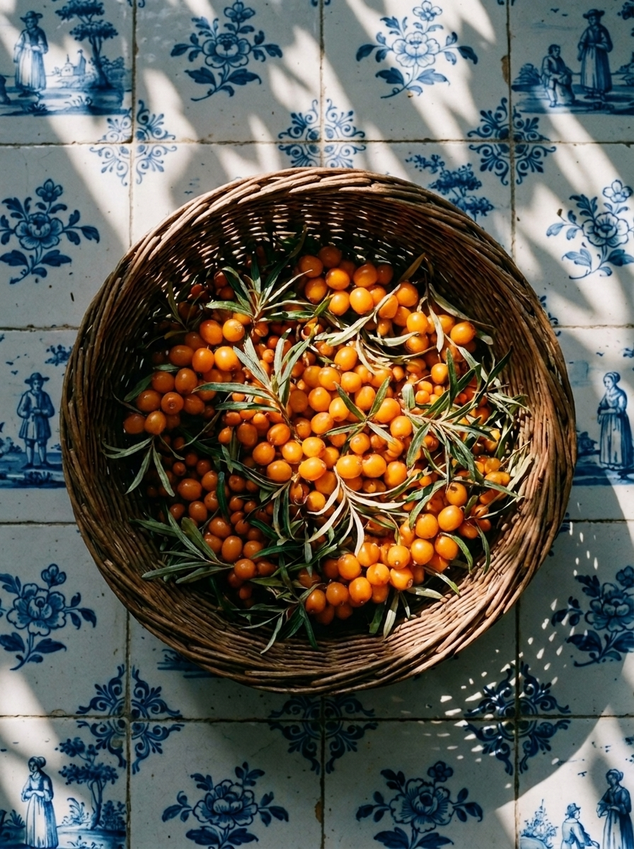 Sea buckthorn in a basket after harvest